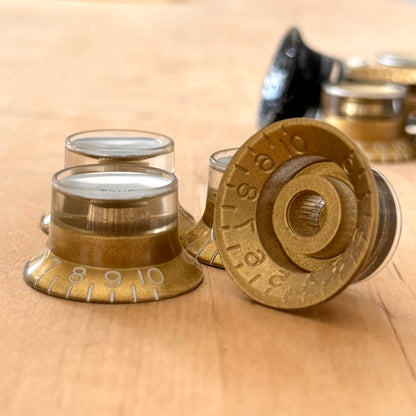 Vintage Reflektor-Drehknöpfe (Gold / Silberne Kappe)