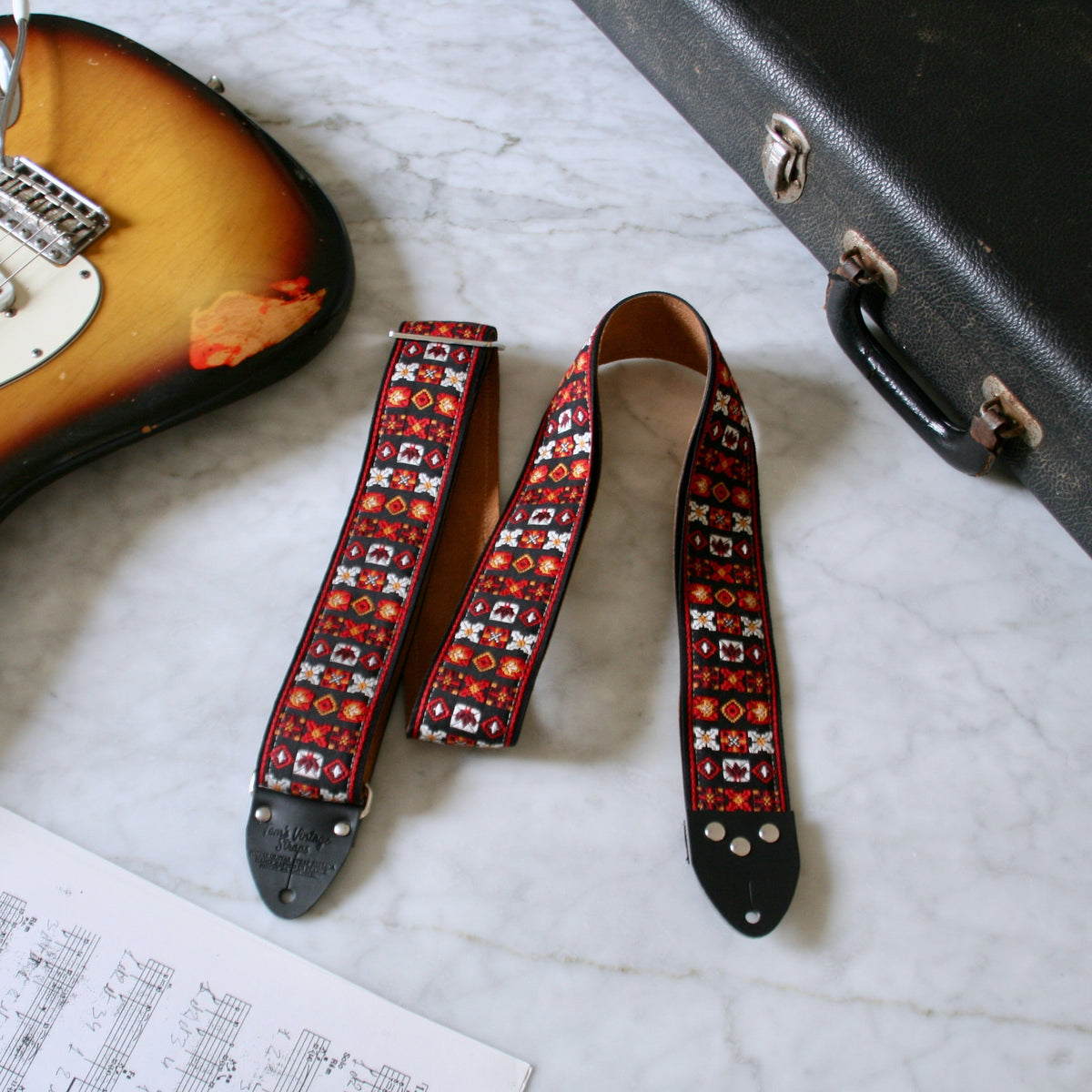 Red 'Woodstock' Guitar/Bass Hippie Strap — official supplier photo 1
