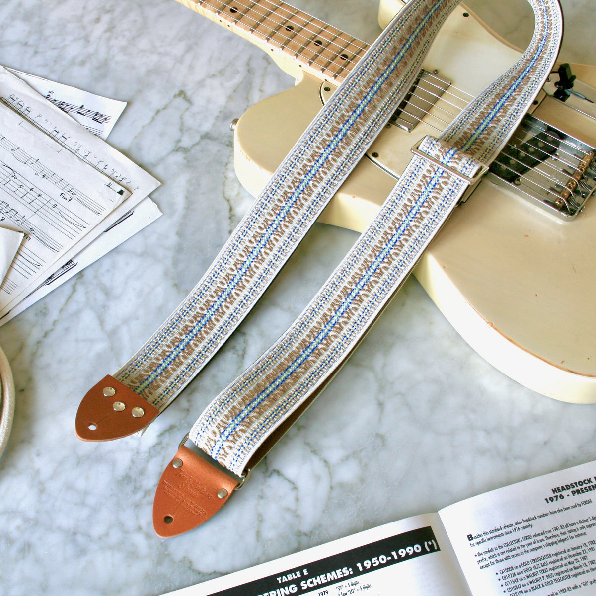 White 'Maco' Guitar/Bass Hippie Strap — official Tom's Vintage Straps photo 1